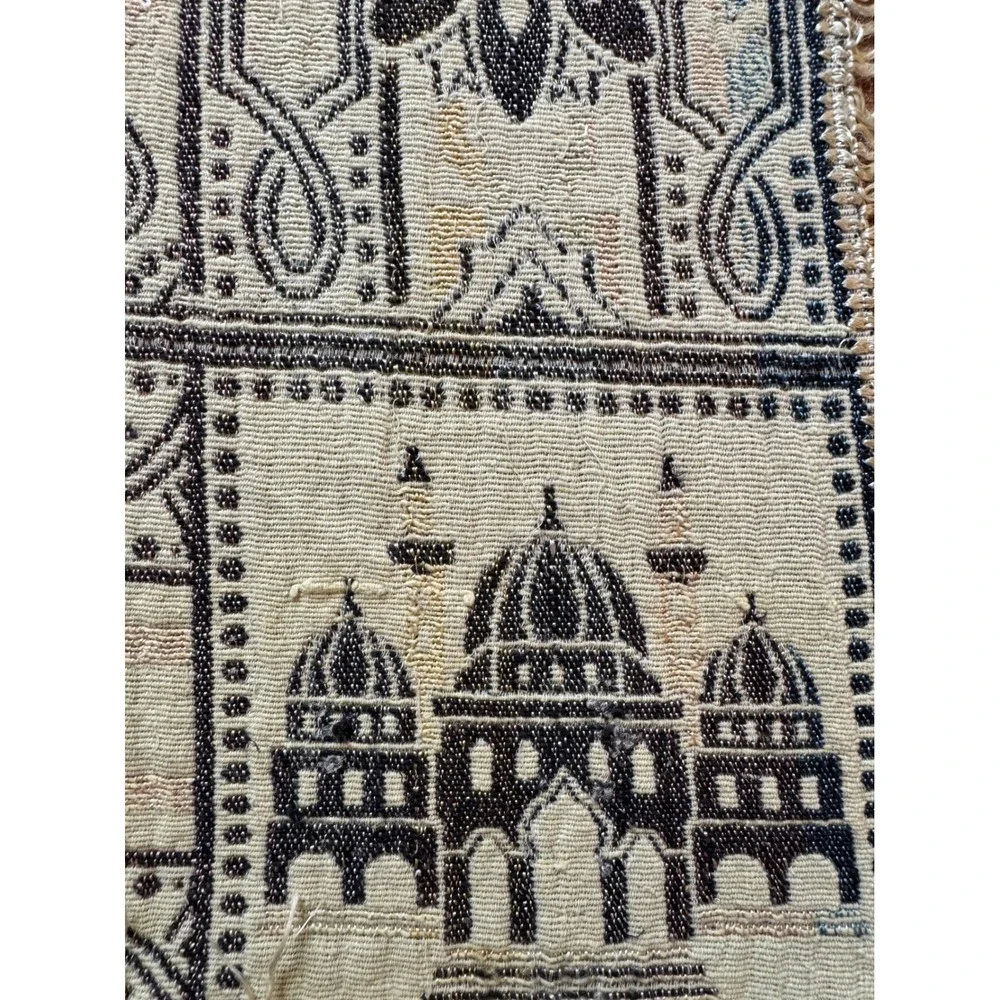 Vintage Woven Tapestry Throw Blanket Persian Style Horse Mosque Fringe 48x44